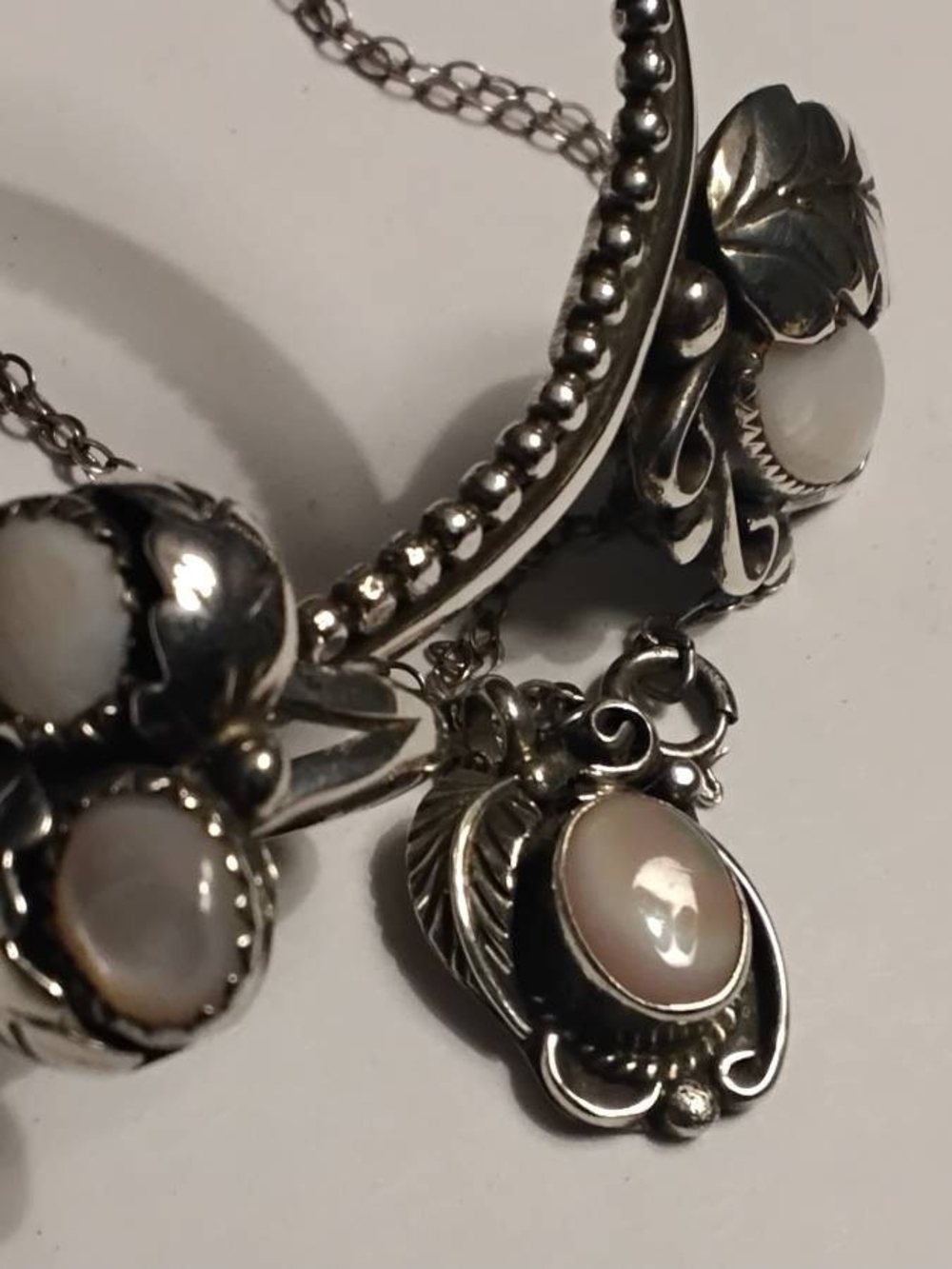 Vintage Navajo Sterling Silver Mother-of-Pearl Bracelet, Pendant & Ring Set - Picture 3 of 3